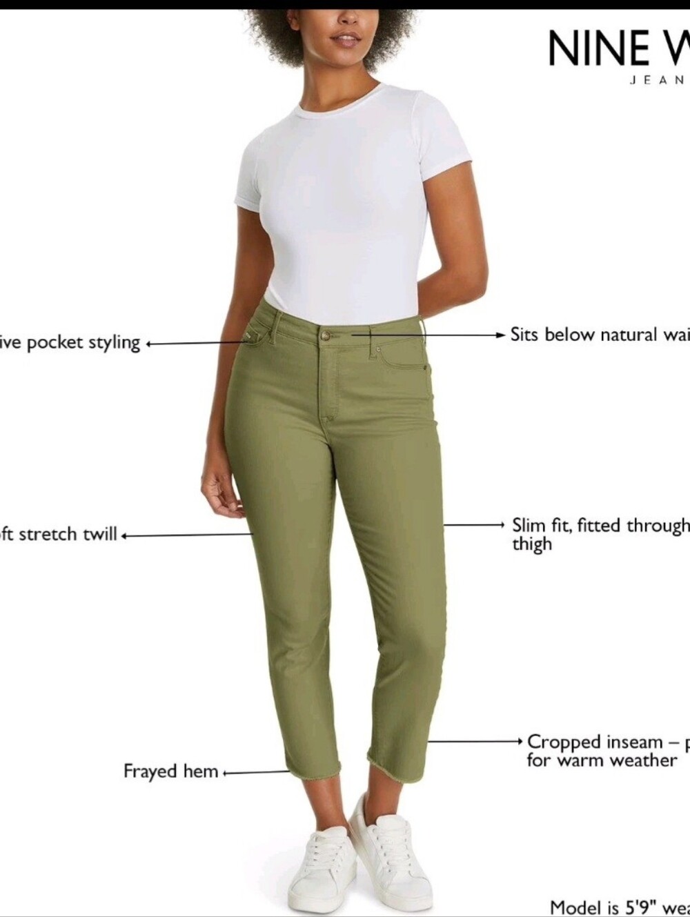 Nine West Women's Gramercy Crop Jean Size 8 Olive